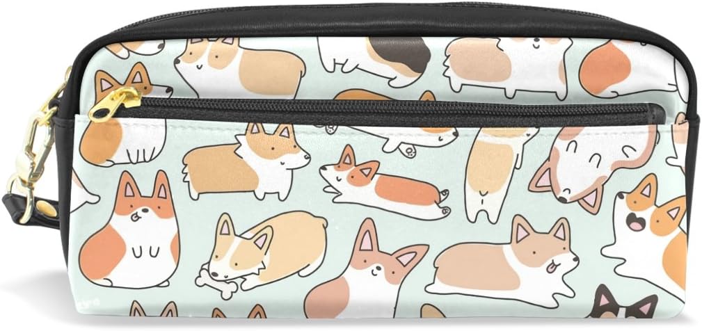 Pencil Case Hmbrothers Stylish Print Corgi Pattern Large Capacity Pen Bag Makeup Pouch Durable Students Stationery Two Pockets with Double Zipper