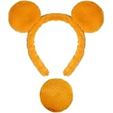 Jmkcoz Yellow Bear Ears Headband and Tail, Bear Costume Halloween Party Headwear Animal Ears Hairband for Makeup Face Washing Cosplay