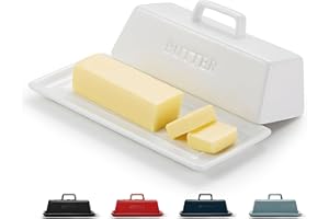 Butter Dish with Lid, by Kook, Butter Dish with Lid for Countertop, Ceramic, Butter Tray, Kitchen Butter Keeper, Butter Container, Butter Holder, Holds 1 Stick, Microwave and Dishwasher Safe, White