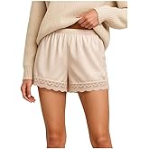 Dynvernal Lace Trim Satin Shorts for Women Low Elastic Waist Mini Shorts Casual Lounge Silk Short Going Out