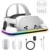Charging Dock Compatible with Meta Quest 3/3S, Magnetic Fast Charging | Closable 9 RGB Modes, 2 Rechargeable Batteries, With USB-C Cable &amp; Adapter, Compatible with VR Headset Controller Accessories