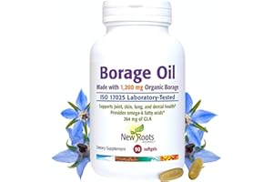 NEW ROOTS HERBAL Organic Borage Oil Supplement 1200 mg | GLA Supplement (264mg) with Linoleic Acid (444mg) | Borage Seed Oil Cold-Pressed, 100% Hexane-Free, for Skin & Hair (90 softgels)