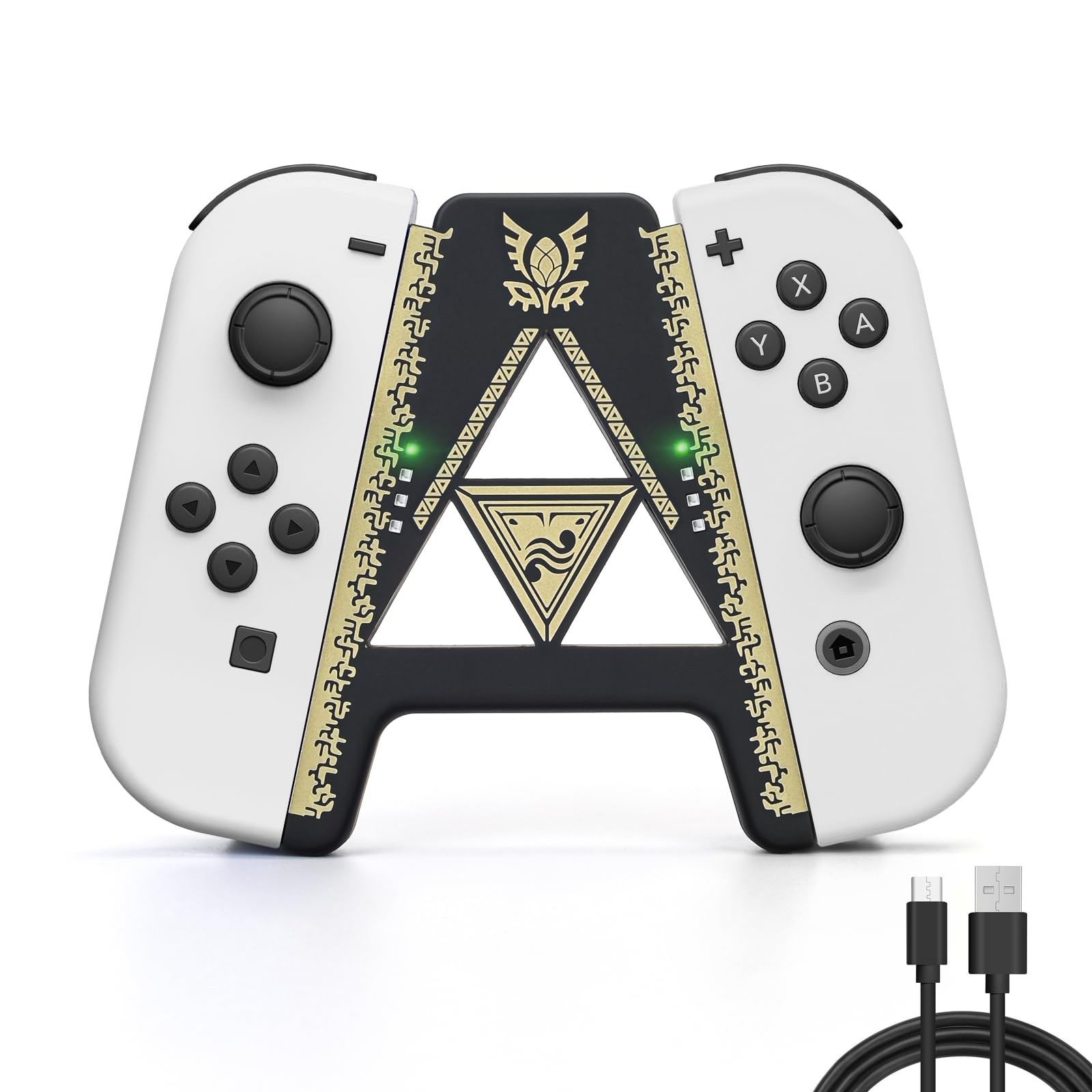 DLseego Joycon Speed Charging Grip for Switch/Switch OLED, Portable Gaming Comfort Grip Handle Joystick Remote Controllers V-Shaped Anti-Slip Handle Accessories (Black Kingdom Gold Trim)