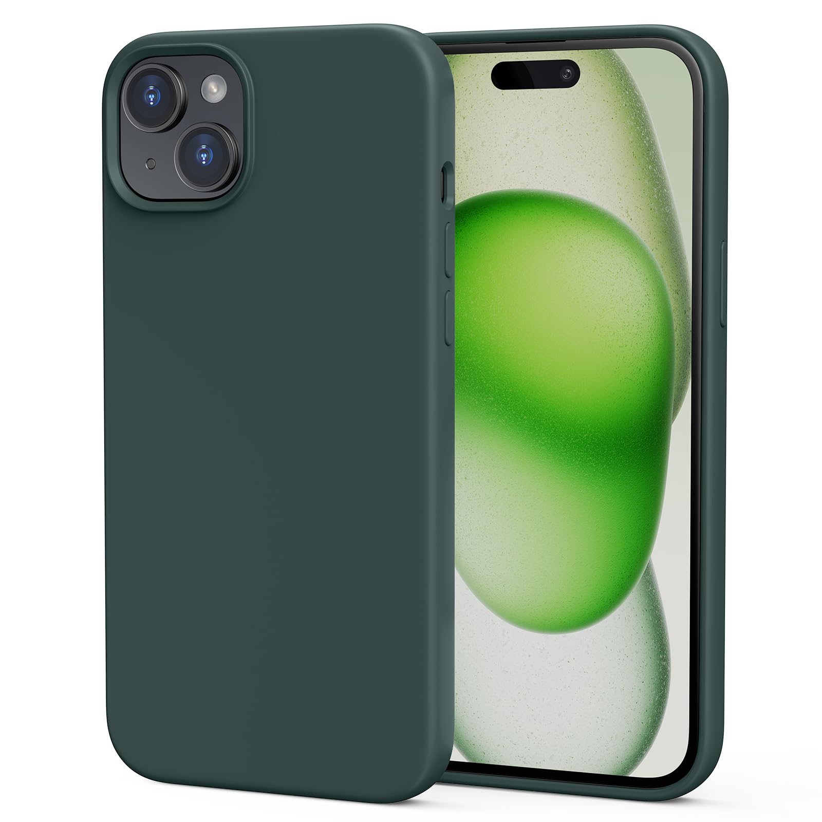 TIIXXA Silicone Case Designed for iPhone 15 plus Case 6.7 Inch, Soft Ultra Slim Protective Shockproof Liquid Silicone Phone Case Cover with Anti-Scratch Microfiber Lining Pine Green
