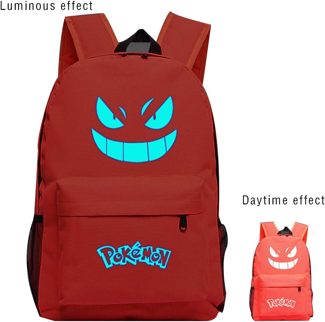 Pokemon Bag with Luminous Eyes, Kids Backpack for Boys and Girls, Luminous Pokemon Backpack Rucksack School Bag (Red)