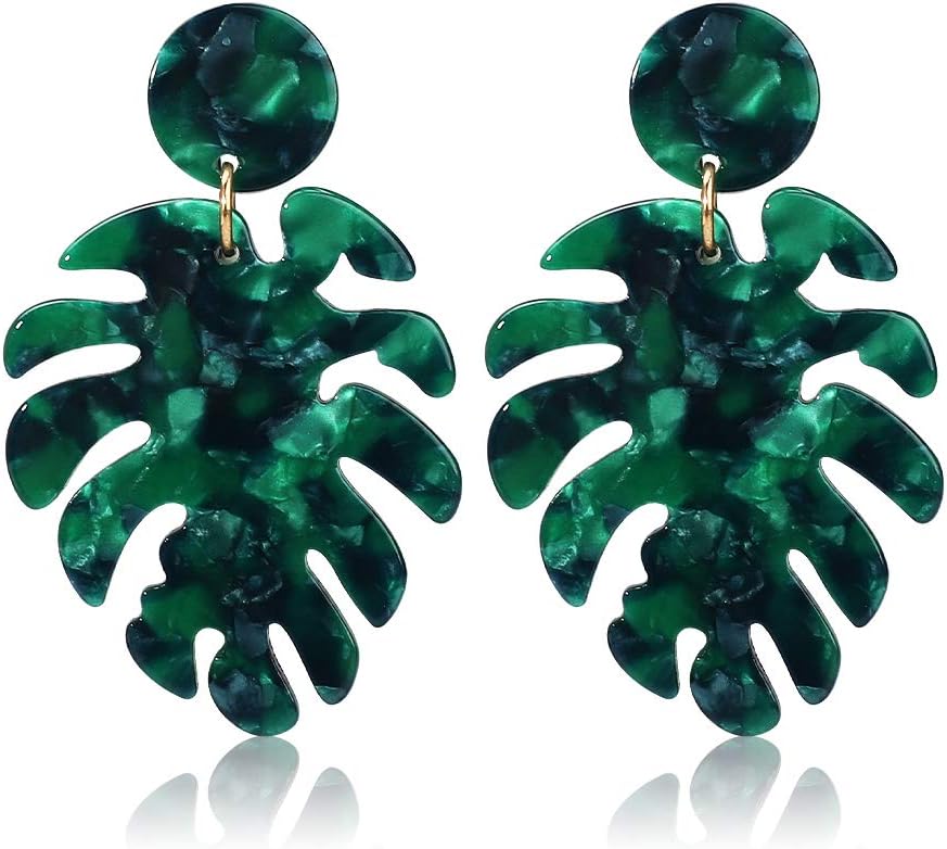 Acrylic Earrings for Women Drop Dangle Leaf Earrings Resin Minimalist Bohemian Statement Jewelry (Dark Green)