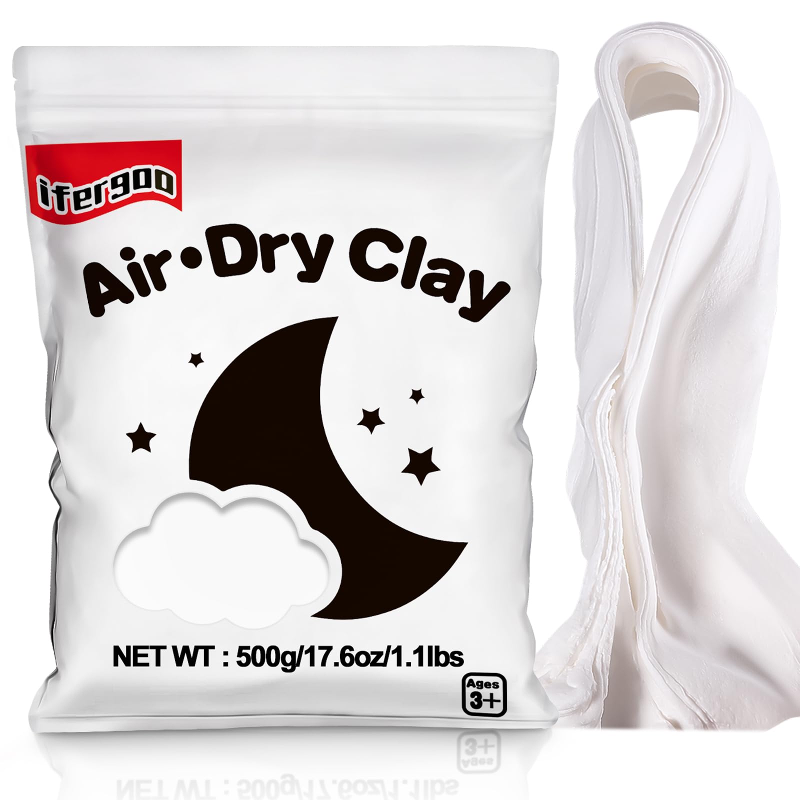 iFergoo Air Dry Clay, Ultra Light Modeling Clay, Magic Clay DIY Creative Modeling Dough, Kids Gifts for Girls Boys-1.1 Lbs/ 500 g (White Clay)