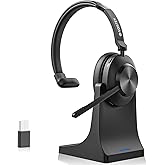 Wireless Headset with Mic for Work,Wireless Computer Headset(Bluetooth 5.3 + USB Dongle)w/Noise Cancelling Mic & Mute Button,Long Battery Life for Work,Zoom,Teams,Online Meetings and Home Office