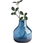 Torre & Tagus Solid Color Round Art Glass Vase for Flowers - 5" Tall Unique Flower Vase, Clear Handmade Bottle Vase for Modern Home Decor, Bud Vase as Decorative Shelf Decor or Wedding Gift, Blue