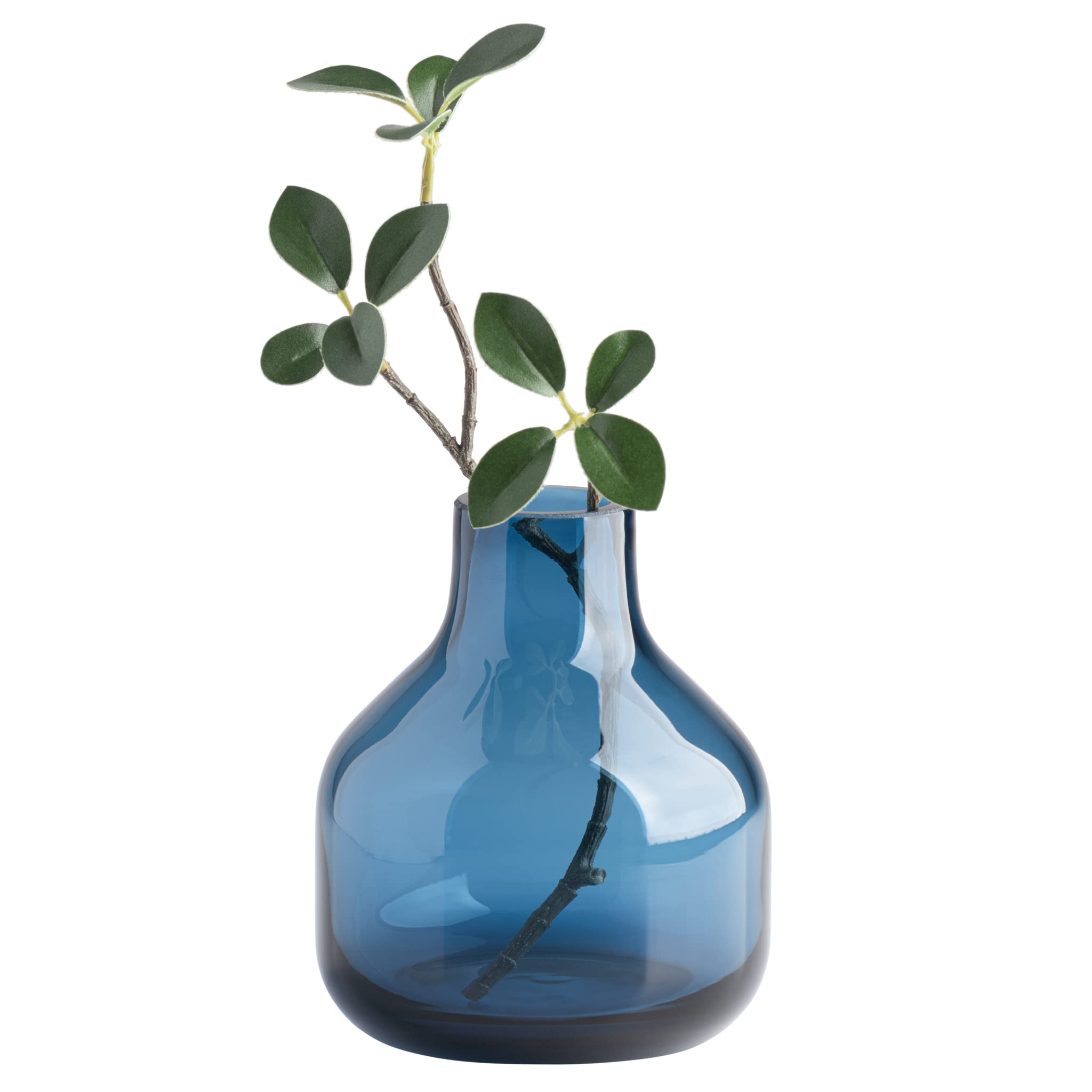 Photo 1 of Torre & Tagus Solid Color Round Art Glass Vase for Flowers - 5" Tall Unique Flower Vase, Clear Handmade Bottle Vase for Modern Home Decor, Bud Vase as Decorative Shelf Decor or Wedding Gift, Blue