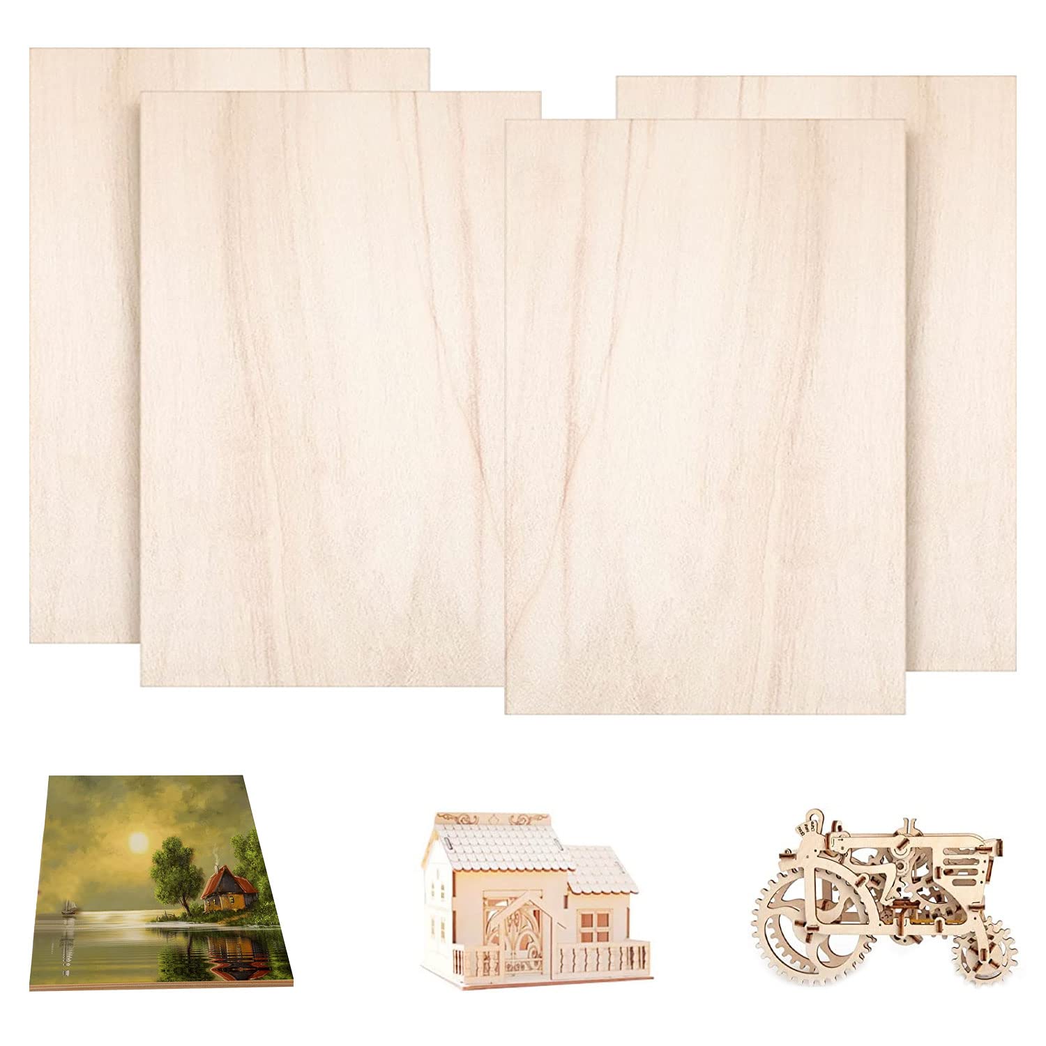 TSKDKIT A3 Plywood Sheets Basswood Sheet Large Craft Wood Blank Unfinished Wood Board for Craft DIY Painting Modelling Fretwork Engraved Home Decor(43 x 30cm, 4pcs)