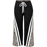BEAUDRM Women's Plus Size Striped Track Pants Y2K Leopard Drawstring Waist Wide Leg Baggy Sweatpants
