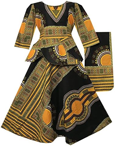 Decoraapparel African Girls Wax Dashiki Wrap Skirt Suit Women Maxi Outfit Suit M, L, XL