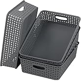Joyeen Plastic Paper Storage Trays, Office Shallow Basket Set of 4 Grey