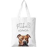 ZYQFN Pitbull Mama Canvas Tote Bag for Women, Dogs Lover Gift for Dog Mom, Birthday Christmas Cute Pitbull Gifts For Women, Tote Bag for Work College Travel. (092)