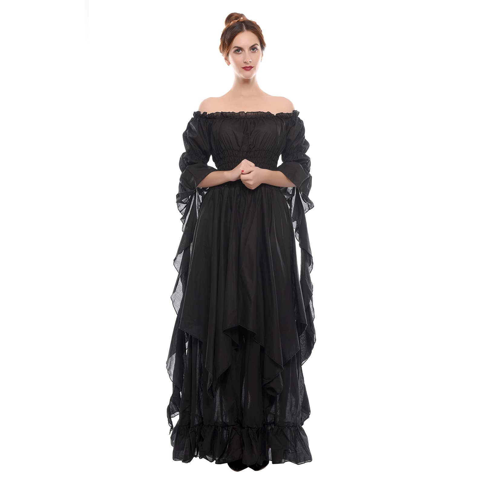 Photo 1 of LTAKK Renaissance Dress Medieval Costume Victorian Dresses Women Peasant Gothic Fairy Witch Wedding Under Dress, Black, XXL/3XL