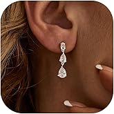 Qyalie Dangle Drop Earrings for Women Wedding Bridal Rhinestone Long Cubic Zircon Dangling Crystal Chandelier Sparkly 14K Gold Plated Dainty Trendy Jewelry