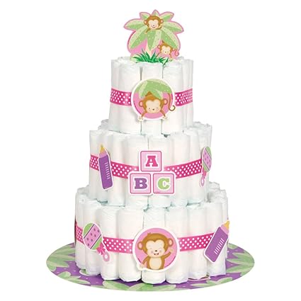 Amazon Com Girl Monkey Baby Shower Diaper Cake Kit 25pc Kitchen