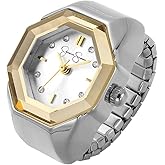 Jessica Simpson Women's Silver Adjustable Ring Watch – Gold Octagon Bezel, Quartz Analog Mini Dial, Stretch Band Fashion Jewelry Accessory