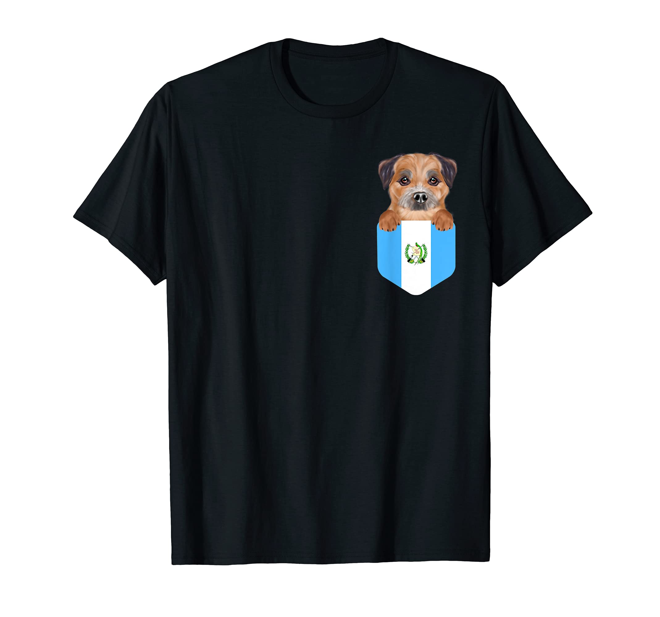 Guatemala Flag Border Terrier Dog In Pocket T-Shirt