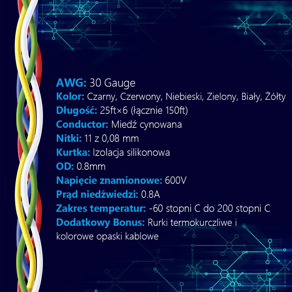 Fermerry 30 AWG Litzendraht Silikon Verzinnte Kupferdrahtspule 0.05mm² je 7.62m 25 Fuß 6 Farben Flexible 30 Gauge Elektrokabel-Kit Kabel Electrical Wire Anschlusskabelsatz 200 C Sortiment Schaltlitze 3