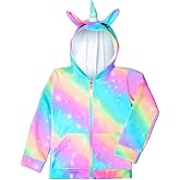 Nidoul Girls Zip Up Hoodie Jacket Unicorn Rainbow Mermaid Sweatshirt with Pockets for Toddler Kid 3-9 Y