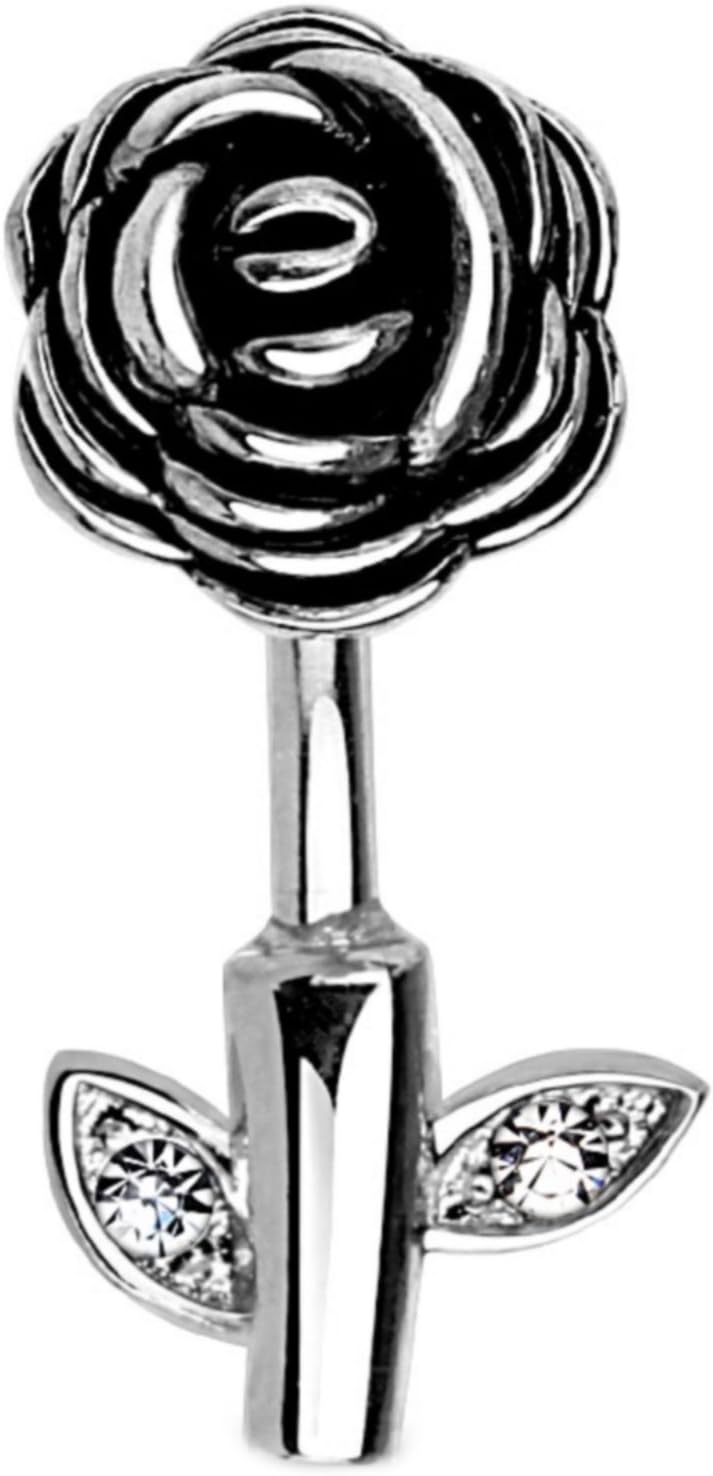 14G Rose Top and Leaves Belly Button Navel Ring Surgical Steel