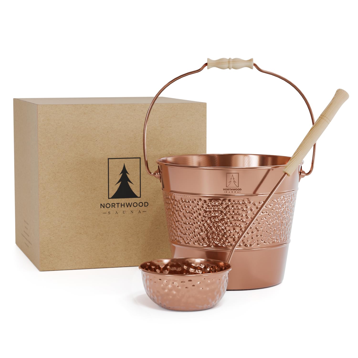 Photo 1 of Northwood Sauna - Sauna Bucket and Ladle Set - Handmade from 100% Pure Copper - Eucalyptus Wood Handles - 1 Gallon (4 Liters) Water Capacity