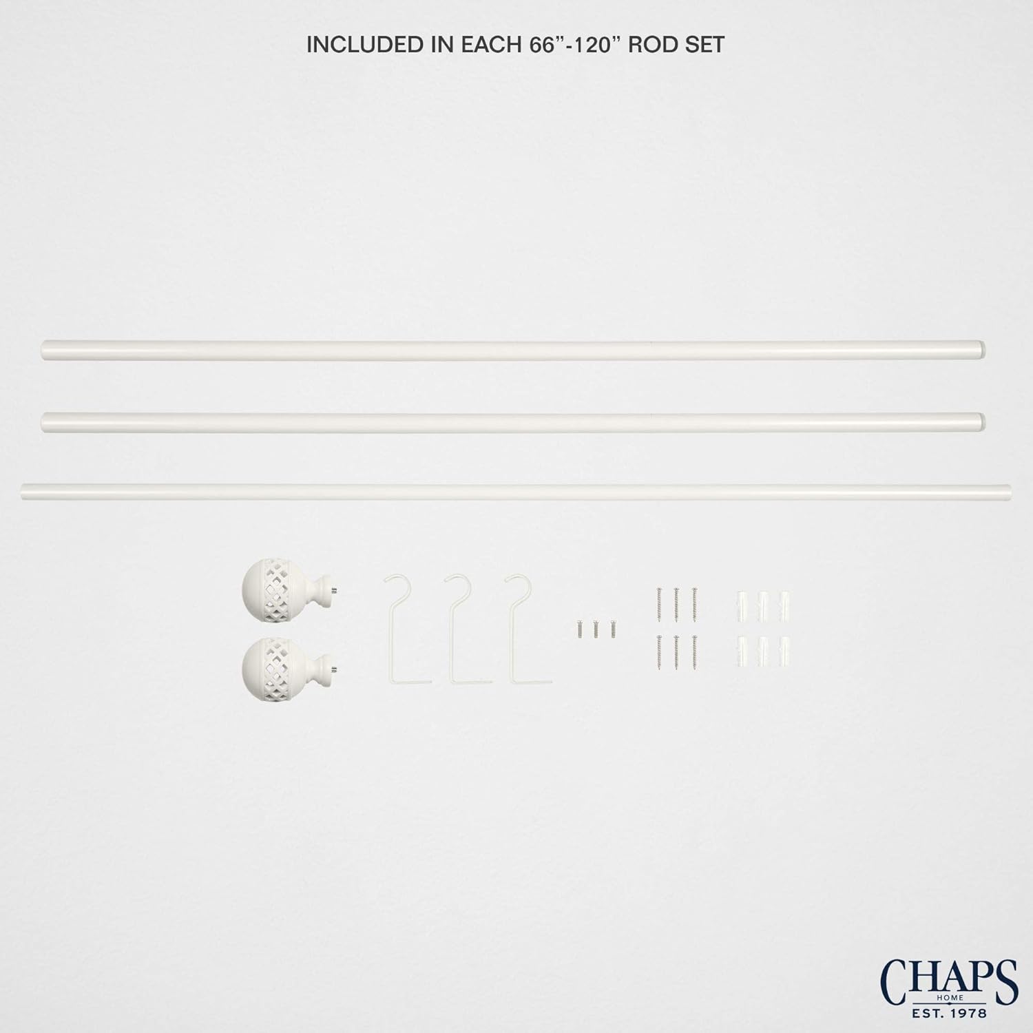 Chaps Lattice 3/4” Diameter Window Curtain Rod and Polyresin Finial Set, 66"-120", Off White: Home & Kitchen