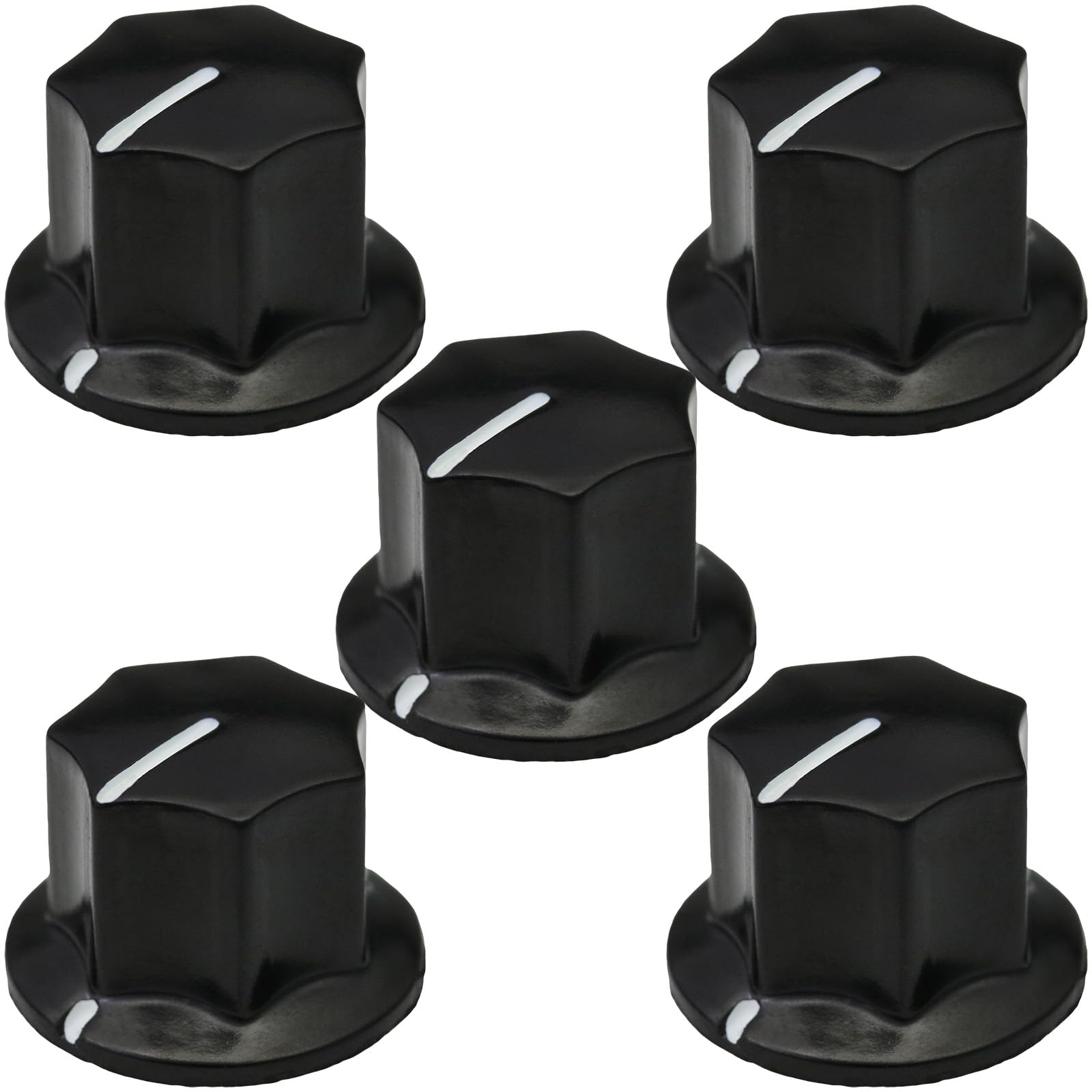 6mm Round Hole Large 7-Sided Fluted Black MF-B Guitar/Pedal Control Knob Pack of 5 (MF-B01)