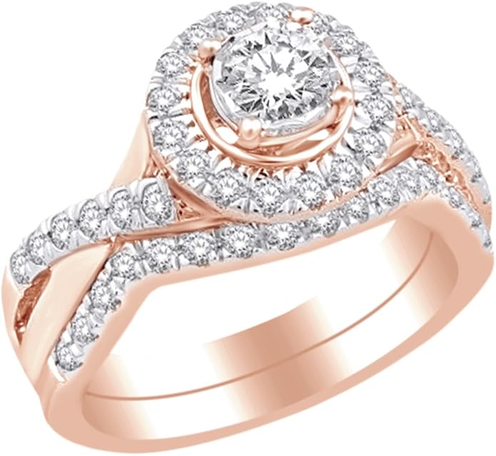 Twisted Bridal Ring Set In 14K Solid Gold With (1 Cttw) Round Cut White Natural Diamond Amazon