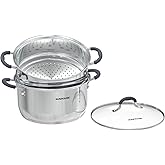 SUNHOUSE - 3.1 Quart Steamer Pots With Lid 2-Tier Multipurpose Stainless Steel Steaming Pot Cookware With Handle For Vegetable, Dumpling, Sauce, Food - Triple Bottom, Measurement Line
