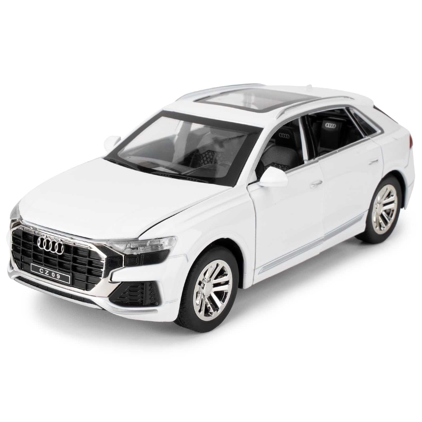 imtfzct 1:24 Q8 Model vehicles, Die-cast Alloy Car with Pullback Function, Children's Toy Car with Light and Sound, Collectible Model Toy, Present for 4-7 Year Old Children (white)