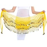 Lauthen.S 128 Coins Belly Dance Hip Scarf Tribal Belt Halloween Genie Costume Accessory