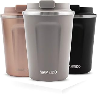 MAMEIDO Thermobecher Taupe Grau 350ml 0,35l - Kaffeebecher, Edelstahl doppelwandig isoliert, auslaufsicher, Coffee to go, Kaffee & Tee Isolierbecher Travel Mug