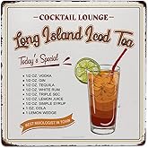 Cocktail Poster Vintage Metal Signs, Long Island Iced Tea Cocktail Recipes Tin Sign Decoration Bar Accessories Hanging Crafts Home Kitchen Pub Man Cave Wall Art Decor 8x8 Inch