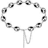 Loetere Cow Print Concho Belts Cow Print Concho Chain Belt Rodeo Accessories Oval Adjustable Metal Waist Leather Cowgirl Belt for Women Dress Jeans Short