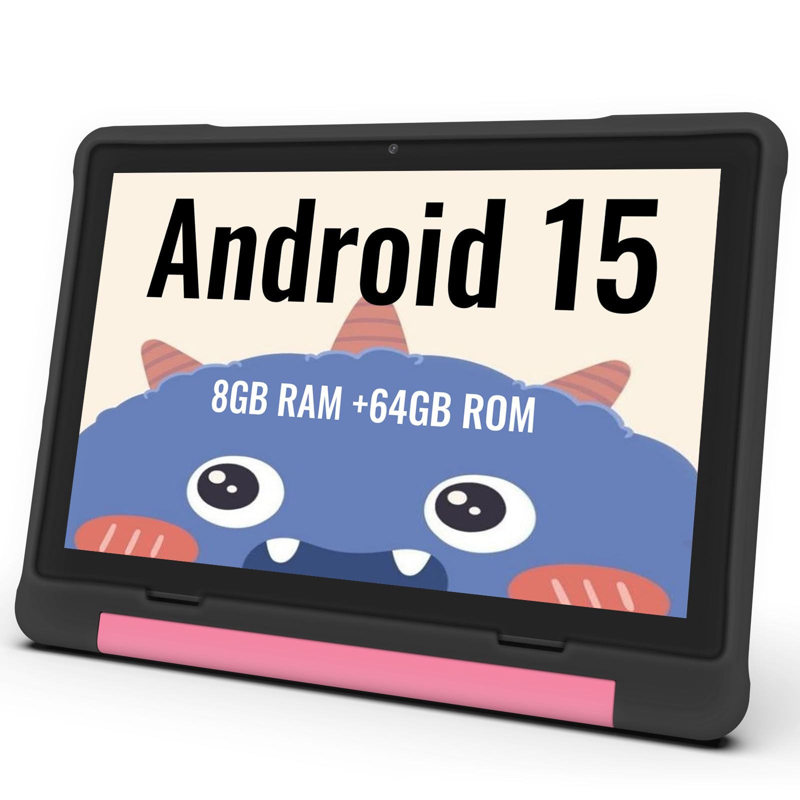 Photo 1 of ApoloMedia Kids Tablet, 10.1 Inch HD Android 15, 64GB Storage, 8GB RAM, Eye Protection Mode, 10-Hr Battery, Parental Shockproof Case - Tablet for Kids (Black)
