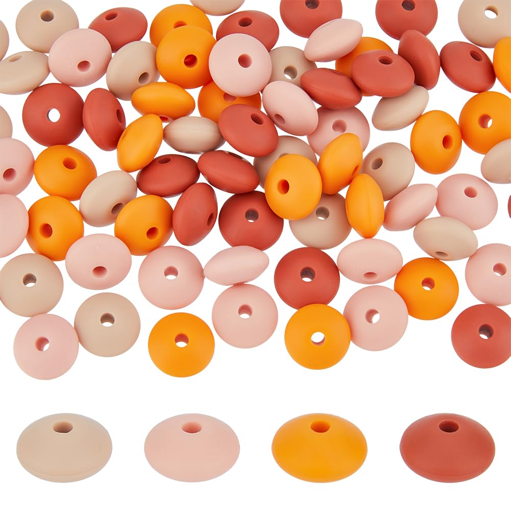 DICOSMETIC 80Pcs Lentil Silicone Loose Beads 4 Color Abacus Beads Bulk 11.5x7mm Saucer Loose Silicone Spacer Beads for Keychain Jewelry Making, Orange Series — image 1