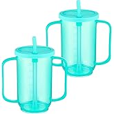 Sliner Adult Sippy Cups for Elderly 12 oz Straw Sippy Cups with 2 Handles No Spill for Adults Spill Proof Dysphagia Cup for Disabled Patients (Blue)