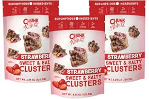 Chunk Nibbles Strawberry Snack Clusters - Real Freeze-Dried Strawberries, Pretzels & Corn Squares - Gourmet Fruity Sweet & Salty Snack, Handcrafted, No Artificial Colors - 4.25oz Resealable Pouch (3 Pack)