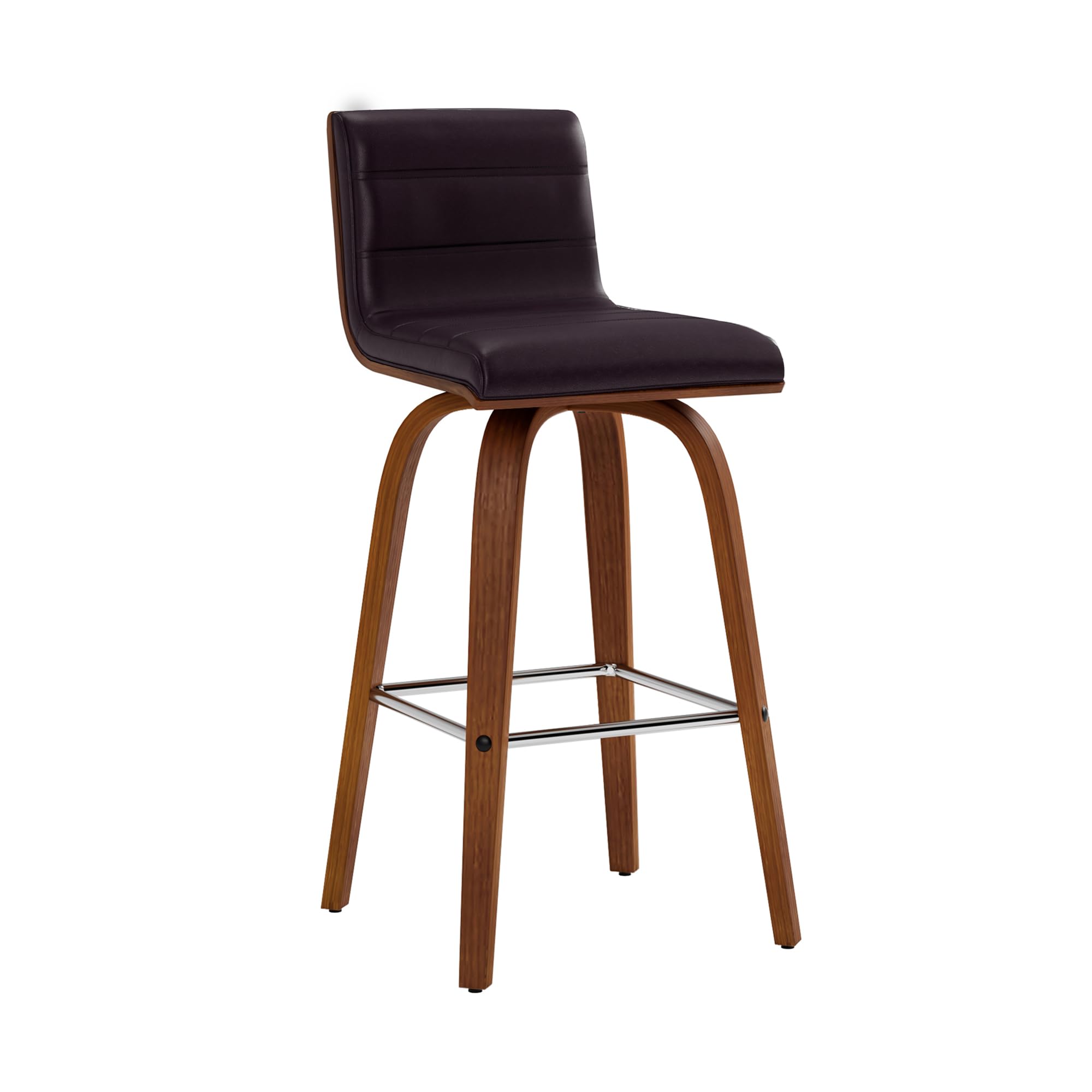 Vienna 26″ Swivel Counter Stool in Walnut Wood Finish with Brown Faux Leather – Set of 4