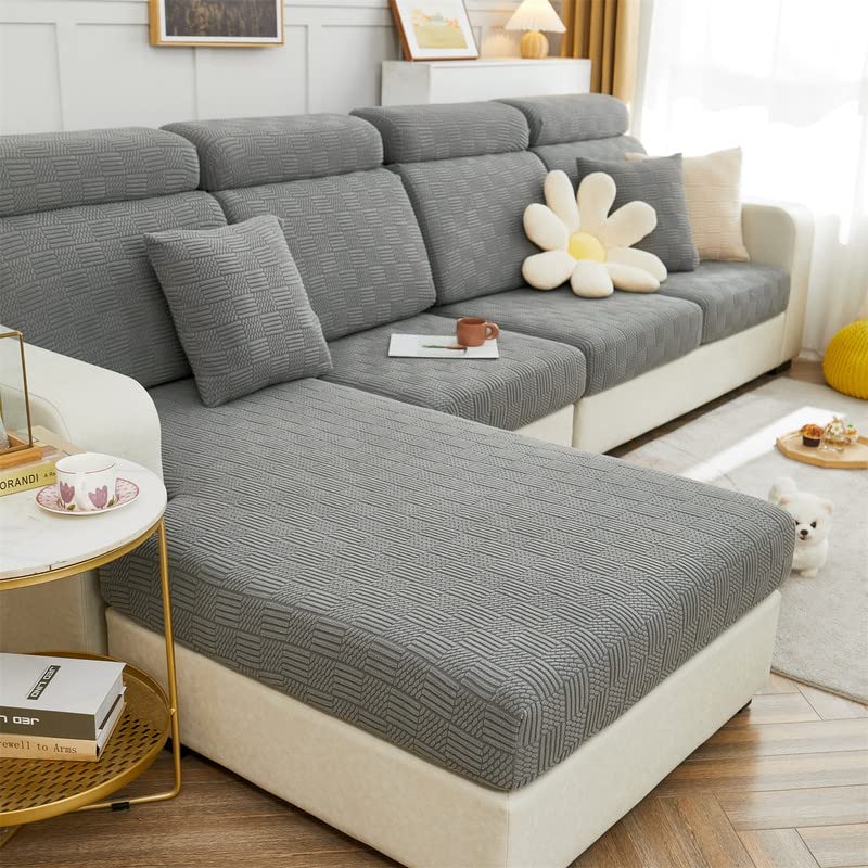 Topchances Sofa Seat Cushion Covers - Universal Stretch Sofa Slipcovers Couch Seat Cover L Shape, Soft Sofa Seat Cover Couch Chaise Covers, Sofa Cushion Protector Covers (Grey Cookie)