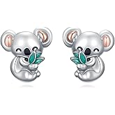 Midari 925 Sterling Silver Animal Stud Earrings, Hypoallergenic Highland Cow Axolotl Panda Black Cat Studs, Cute Jewelry, Valentine's Day Birthday Gift for Women