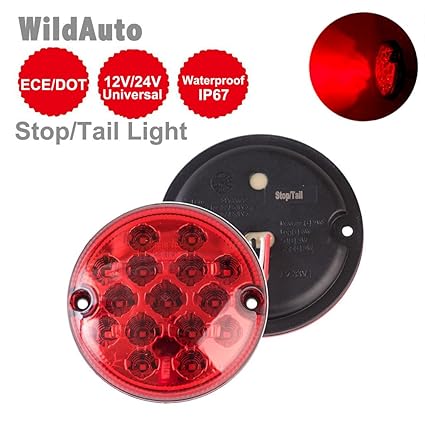Rückleuchten12V / 24V Universal Rückleuchte Rücklicht Rrund Hintere Bremsleuchten Stoppleuchte für LKW, Auto, LKW?Rot, 2pcs)-