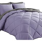 Cosybay Bed in a Bag Full Reversible Comforter Sets 7pcs All Season Down Alternative Bedding Sets Lavender and Grey with Comforter, Pillow Shams, Flat Sheet, Fitted Sheet and Pillowcase