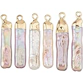 Hobbspring 6Pcs Natural Pearl Pendants Rectangle Freshwater Pearl Pendant Electroplated Natural Keshi Pearls Charms for Necklace Earrings Bracelets Jewelry Making DIY Crafts