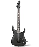 Leo Jaymz Tsunami Electric Guitar Mahogany Body & Roasted Maple Neck, HH Pickups with Rail, Double-Locking Tremolo, 24 Frets (Matte Black)