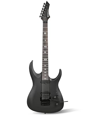 Leo Jaymz Tsunami Electric Guitar Mahogany Body & Roasted Maple Neck, HH Pickups with Rail, Double-Locking Tremolo, 24 Frets (Matte Black)