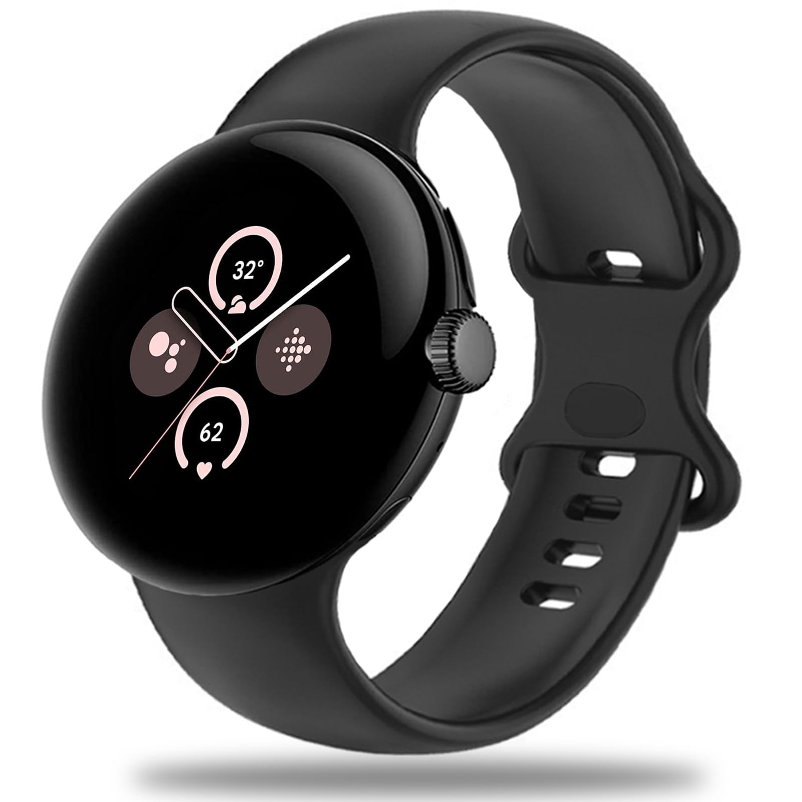Miimall Strap for Google Pixel Watch 4/3 41mm, Pixel Watch 2/1 Band (Not for 45mm), Flexible Soft Silicone Sport Strap, Quick Fit Adjustable Replacement Wristband for Men Women- Black